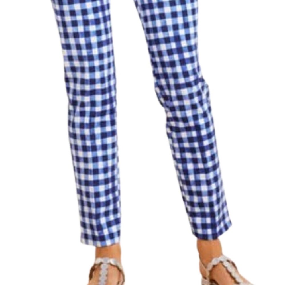 Talbots Chatham Slim Ankle Pants, Blue and White Cotton Gingham Pockets, size 2 - Picture 3 of 10